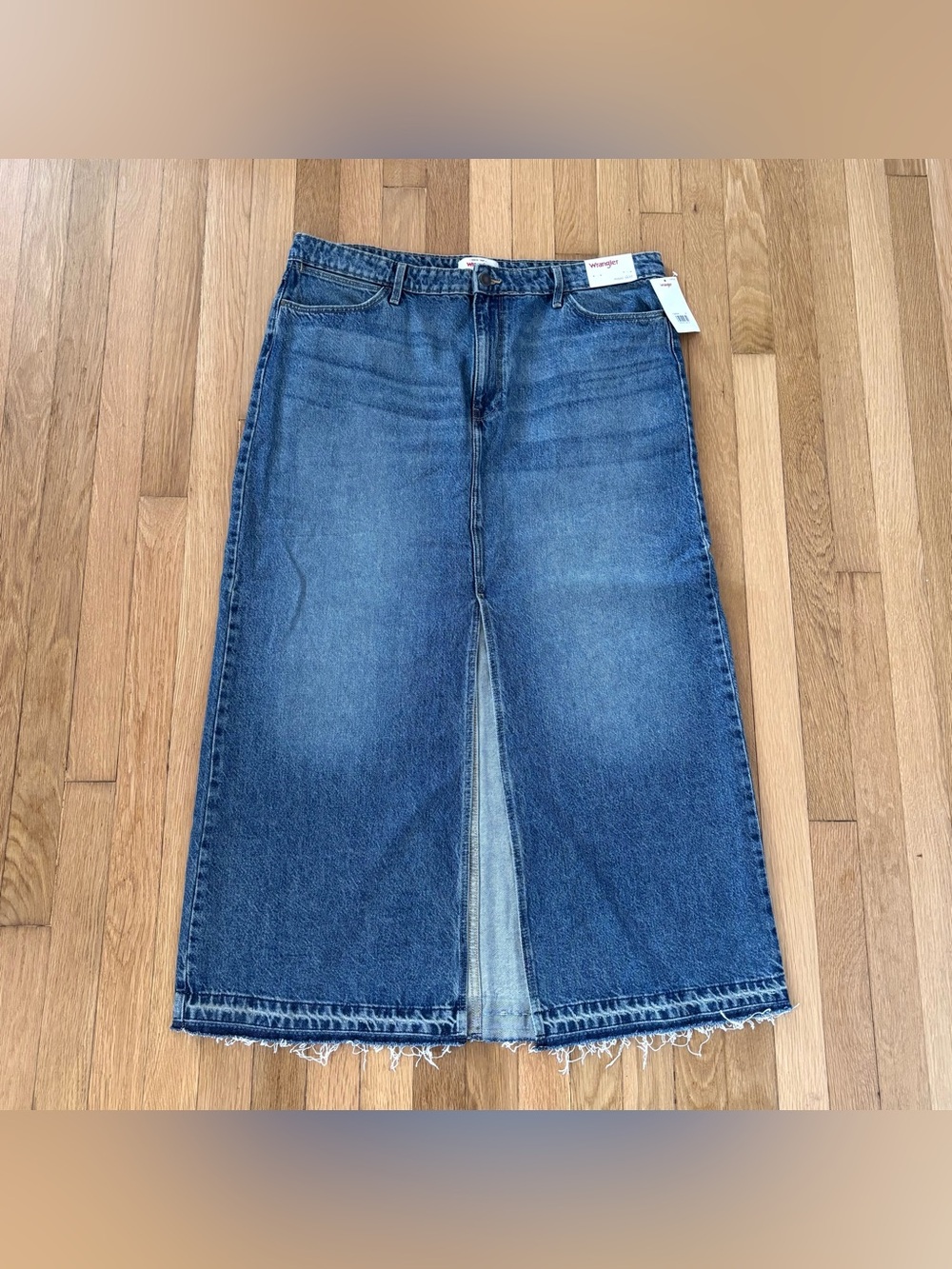New Wrangler Ankle Length Denim Skirt Womens 18 Distressed Whiskered Jean Skirt